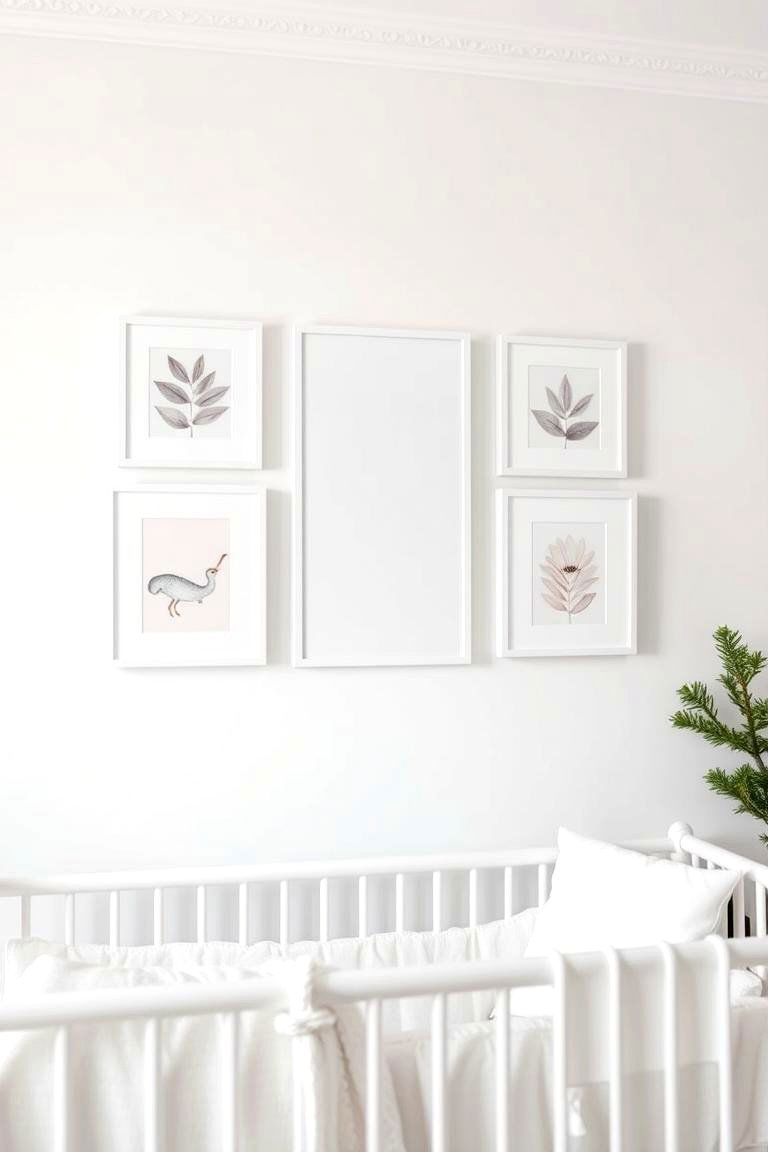 Simple White Frame Art Gallery - 24 Neutral Nursery Ideas