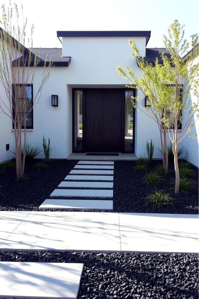 Simple yet Sophisticated Entryway - 24 Black Mulch Landscaping Ideas