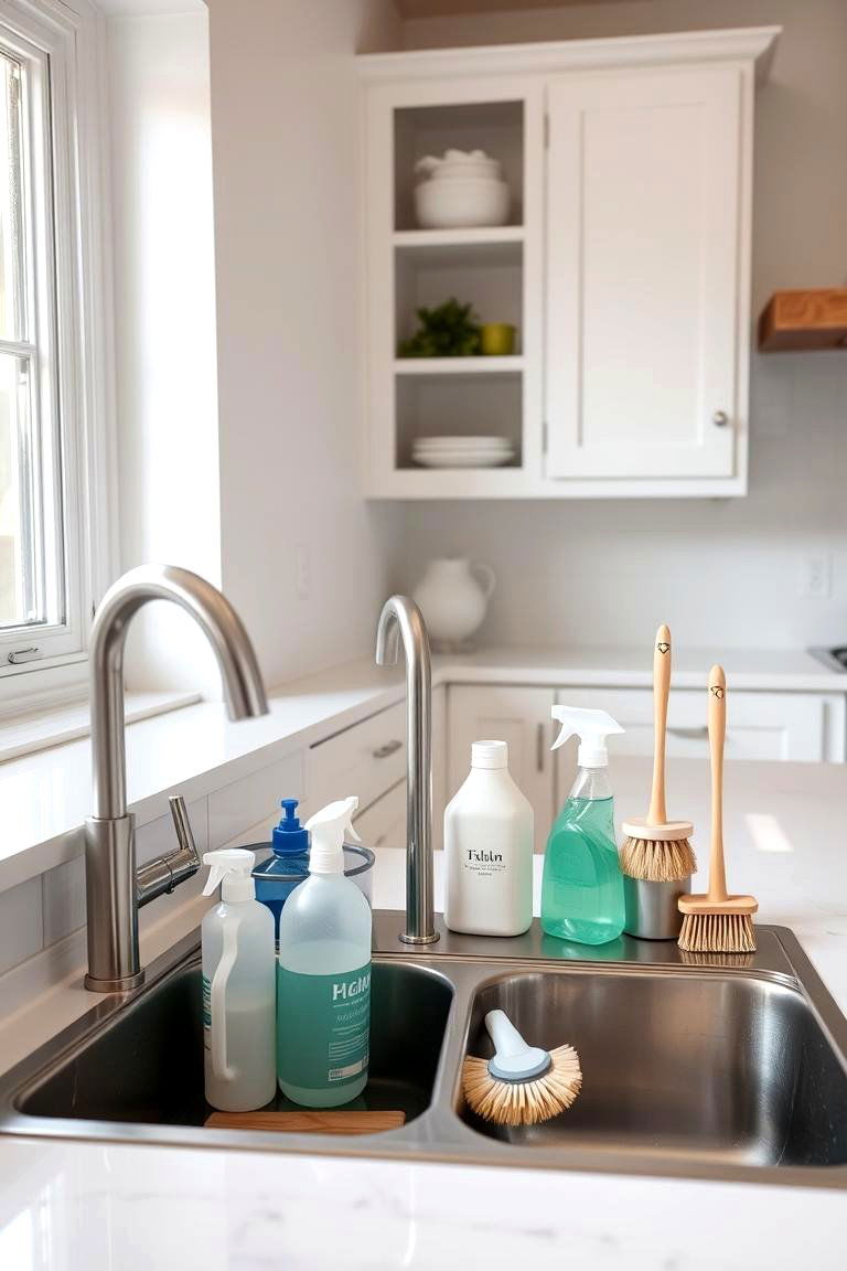 Sink Cleaning Station with Supplies Storage - 24 Kitchen Sink Organization Ideas
