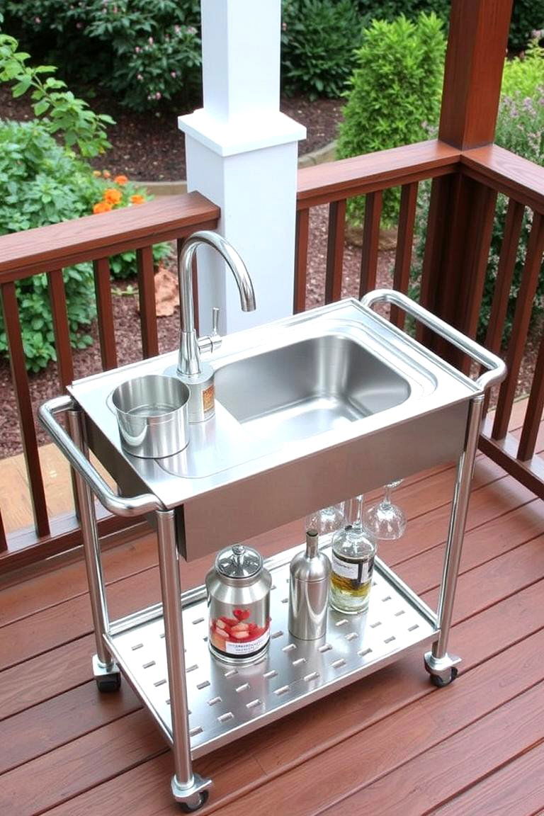Sink Integrated into a Bar Cart - 24 outdoor sink ideas