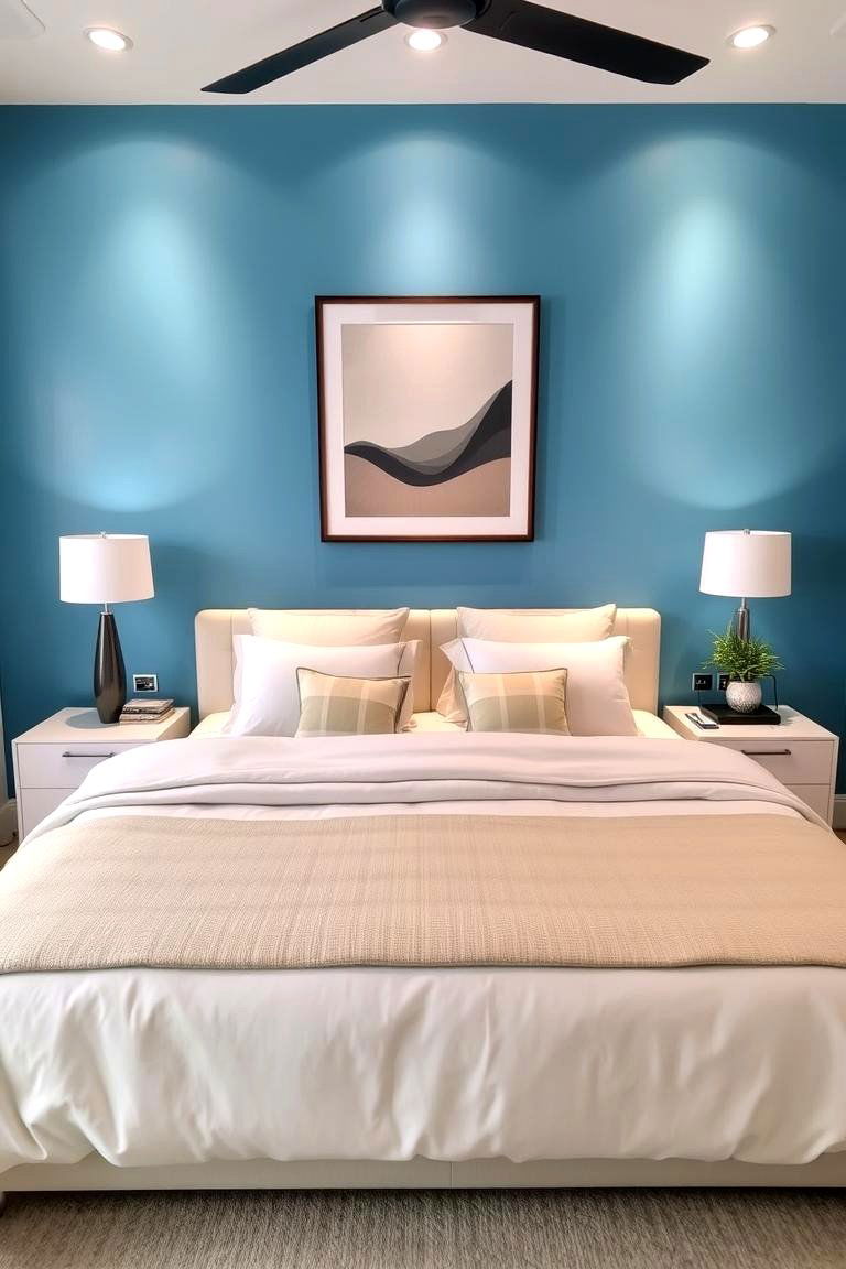 Sky Blue Accent Wall Behind the Bed - 24 Sky Blue Bedroom Ideas