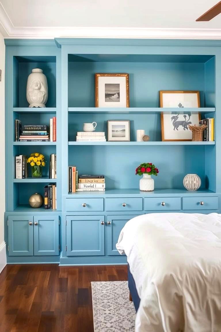 Sky Blue Built in Shelving for Functional Decor - 24 Sky Blue Bedroom Ideas