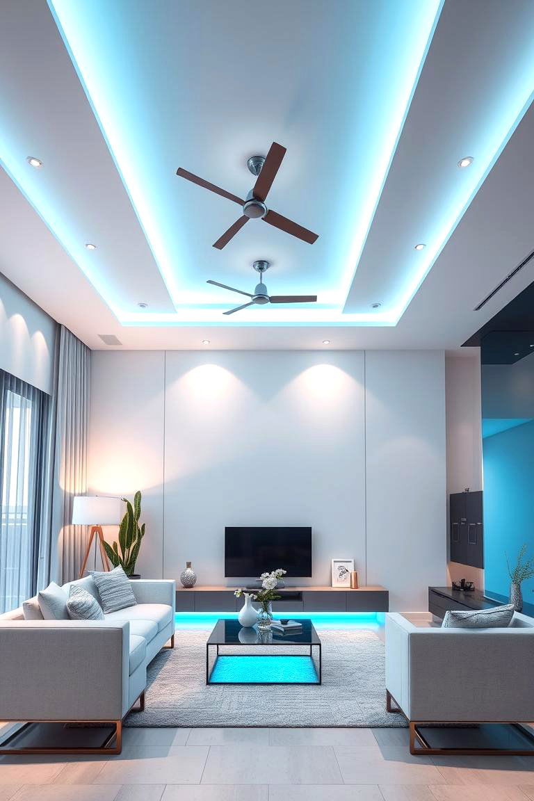 Sky Blue Lighting for Soft Elegance - 24 Blue Living Room Ideas