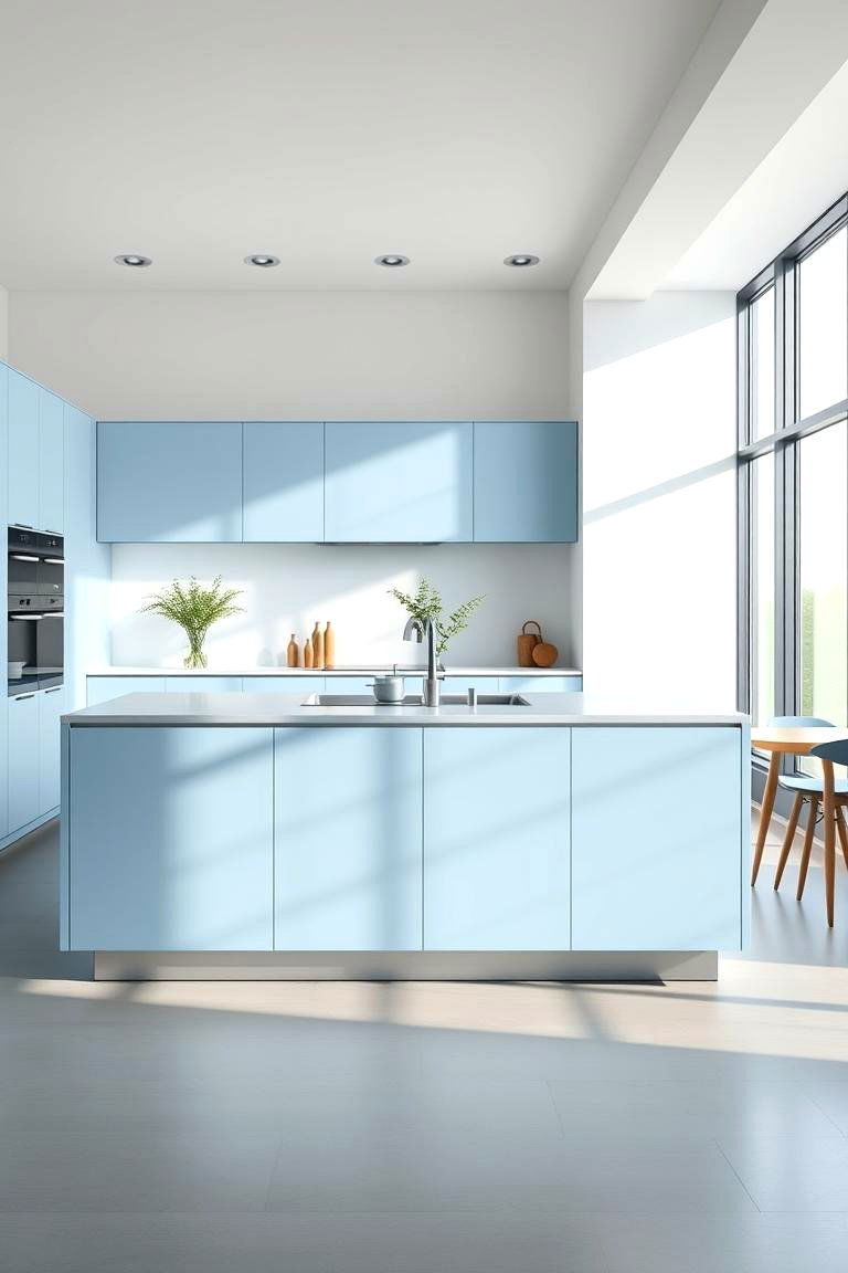 Sky Blue Minimalist Island - 24 Blue Kitchen Island Ideas
