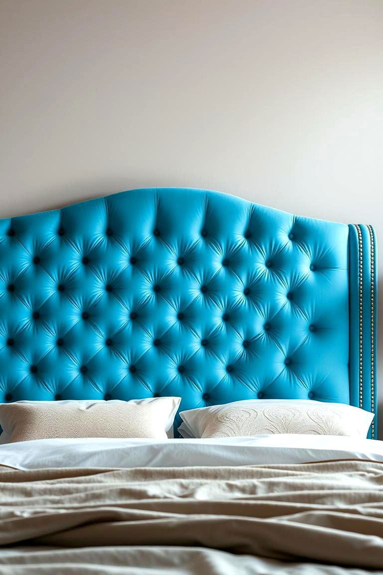 Sky Blue Upholstered Headboard for Comfort and Style - 24 Sky Blue Bedroom Ideas