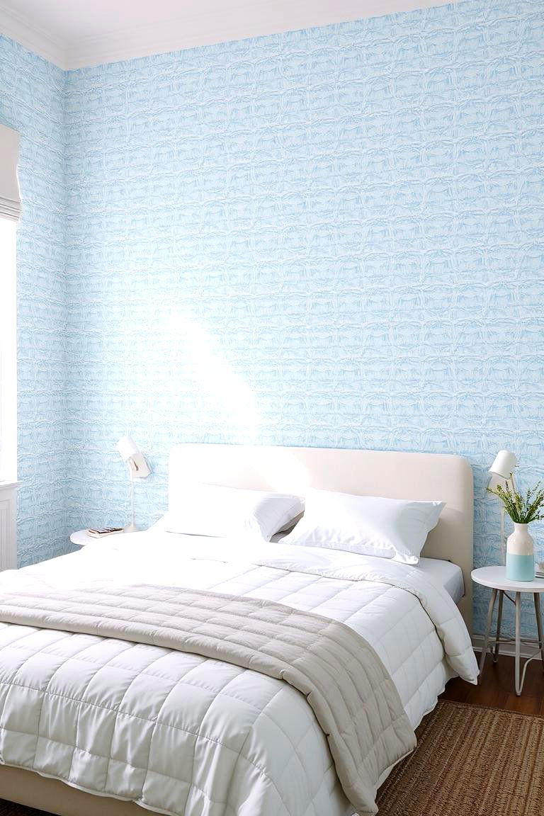 Sky Blue Wallpaper with Subtle Patterns - 24 Sky Blue Bedroom Ideas