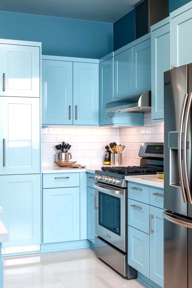 Sky Blue and Stainless Steel - 24 Blue Kitchen Ideas