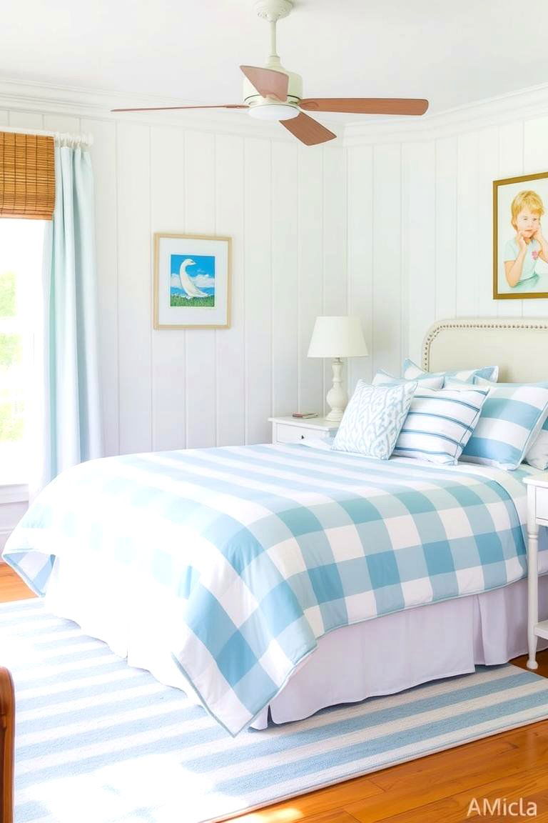 Sky Blue and White Stripes for a Coastal Vibe - 24 Sky Blue Bedroom Ideas