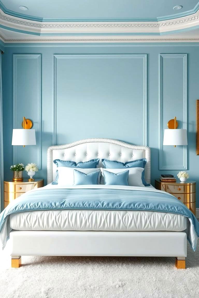 Sky Blue with Metallic Accents for Glamour - 24 Sky Blue Bedroom Ideas