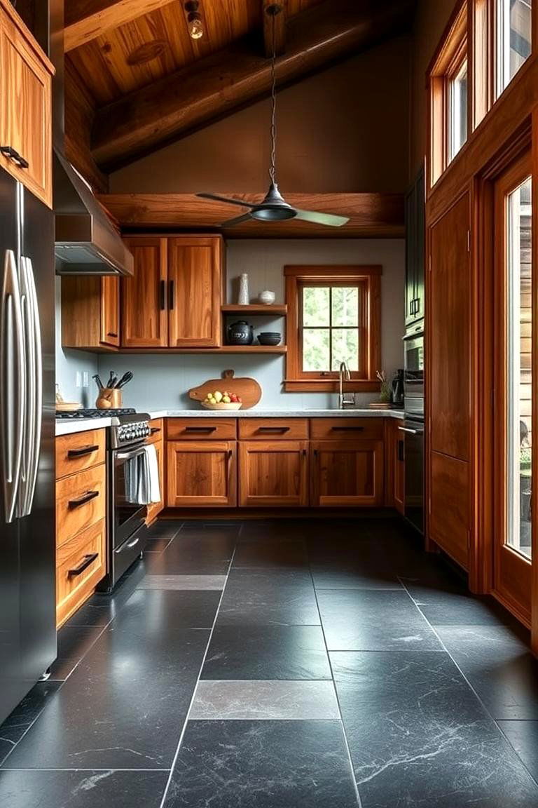 Slate Flooring for a Modern Durable Look - 24 Mountain House Kitchen Ideas