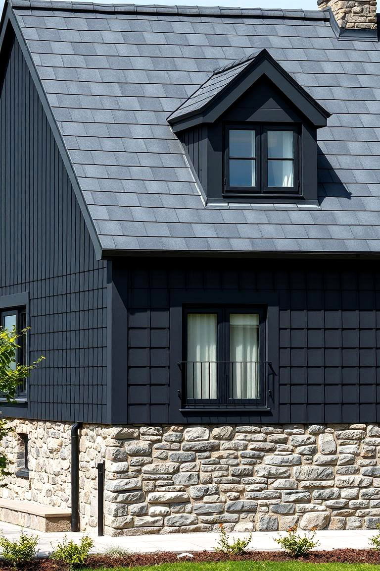 Slate Roof Elegance - 24 Dark Grey House Exterior Ideas