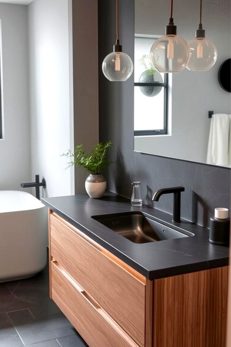 Slate Simplicity - 24 Bathroom Countertop Ideas