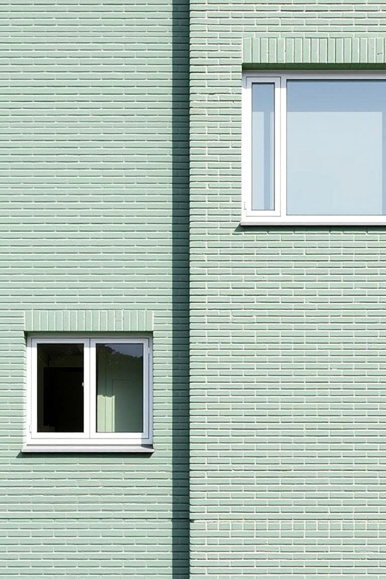 Sleek Architectural Silhouette - 24 Sage Green Painted Brick House Ideas