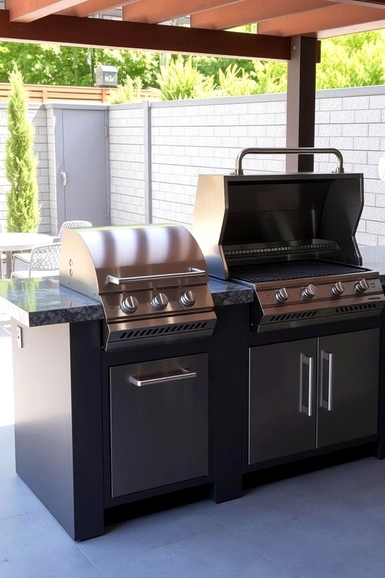 Sleek BBQ Pit with Outdoor Bar Setup - 24 Grill Station Ideas
