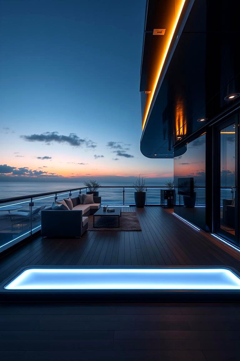 Sleek Black Deck with Ambient Lighting - 24 Black Deck Ideas
