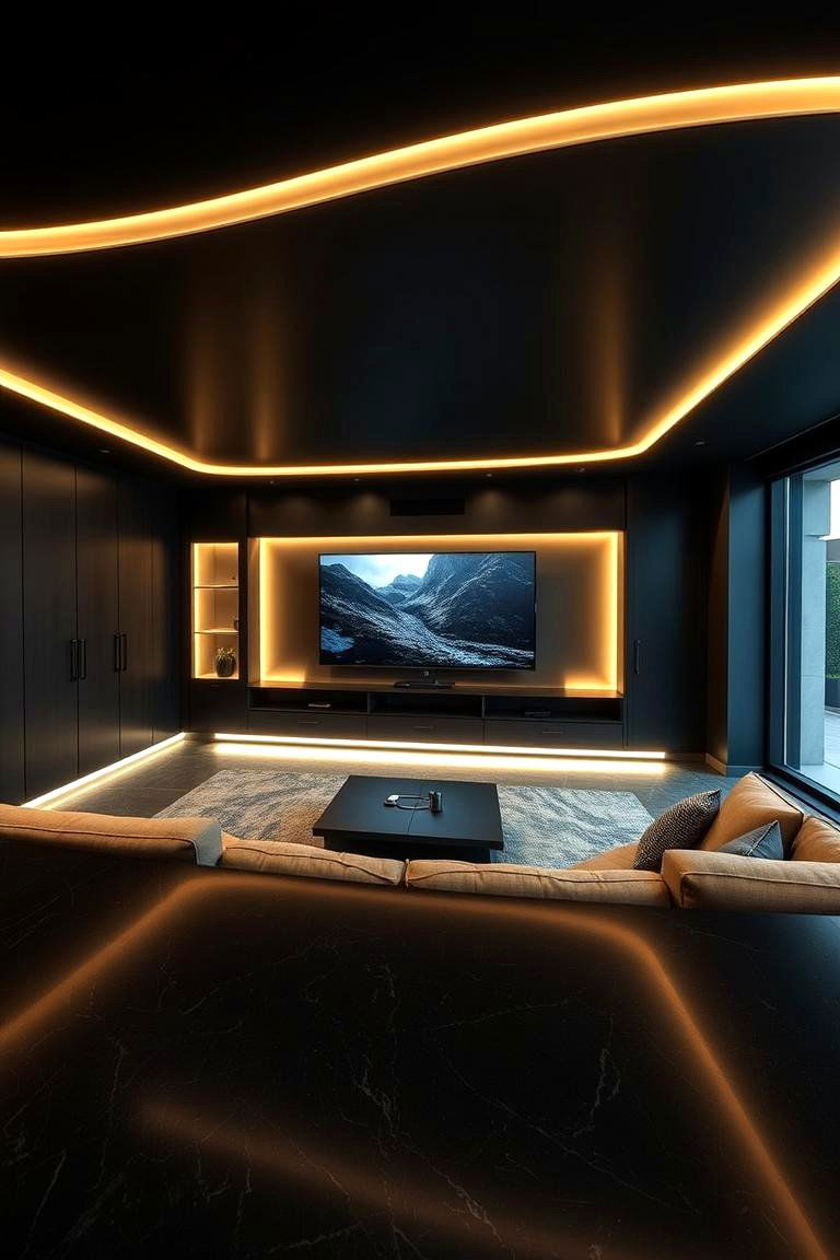 Sleek Black Entertainment Zone - 24 Black Room Ideas