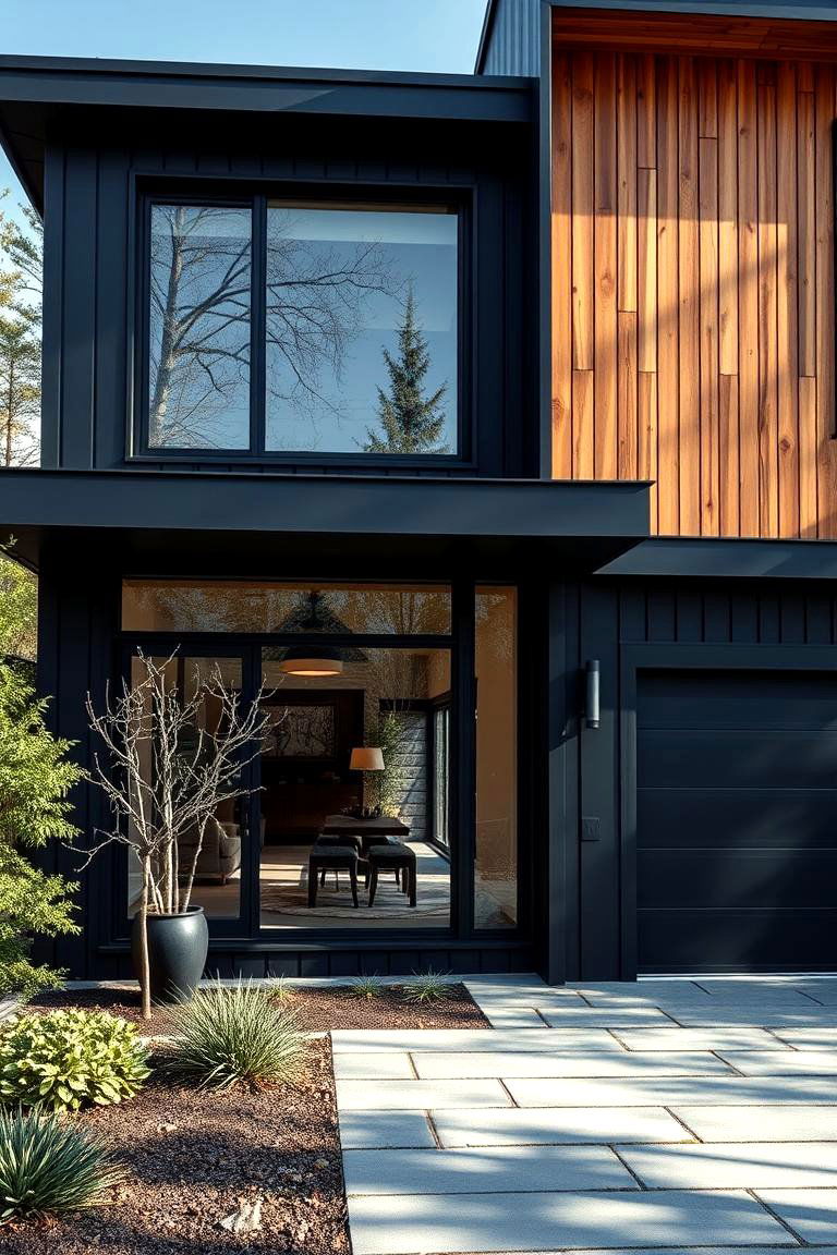 Sleek Black Facade with Rustic Hints - 24 Black House With Wood Accents
