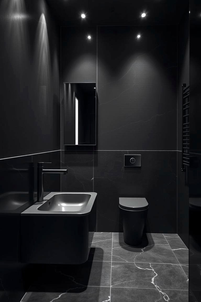Sleek Black Fixtures and Finishes - 24 Dark Bathroom Ideas