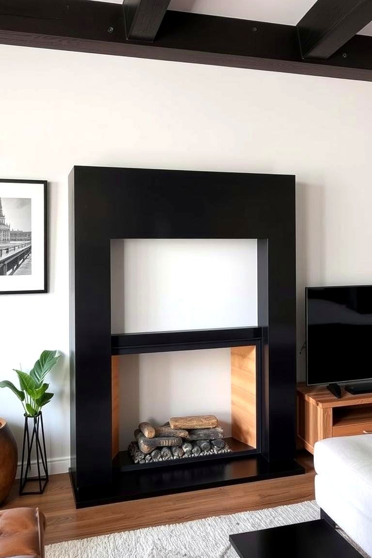 Sleek Black Metal Fireplace Frame - 24 Scandinavian Fireplace Ideas