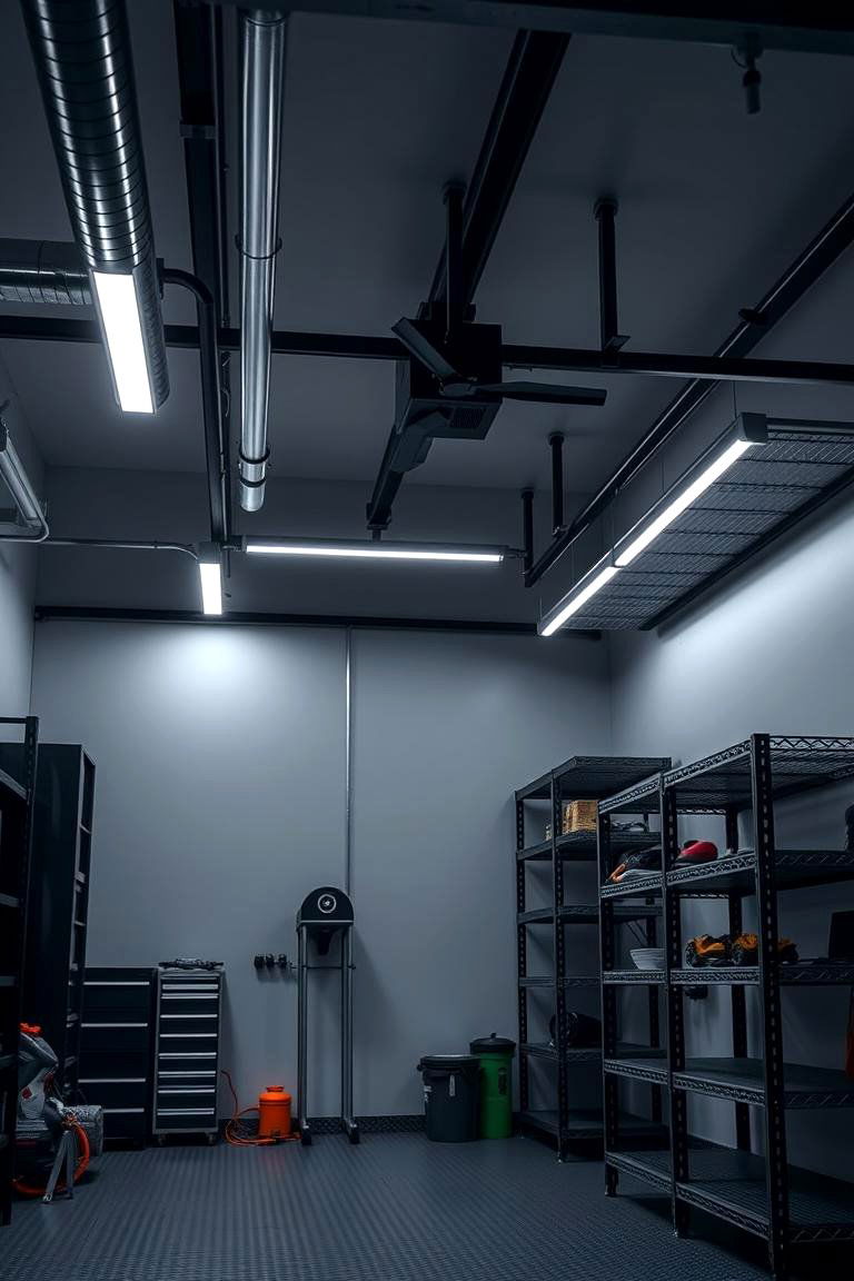 Sleek Black Metallic Shelving - 24 Black Garage Ideas