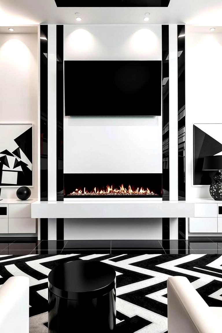 Sleek Black and White Contrast - 24 Linear Fireplace Ideas With Tv Above
