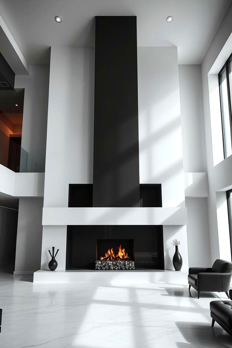 Sleek Black and White Contrast - 24 Two-story Fireplace Ideas