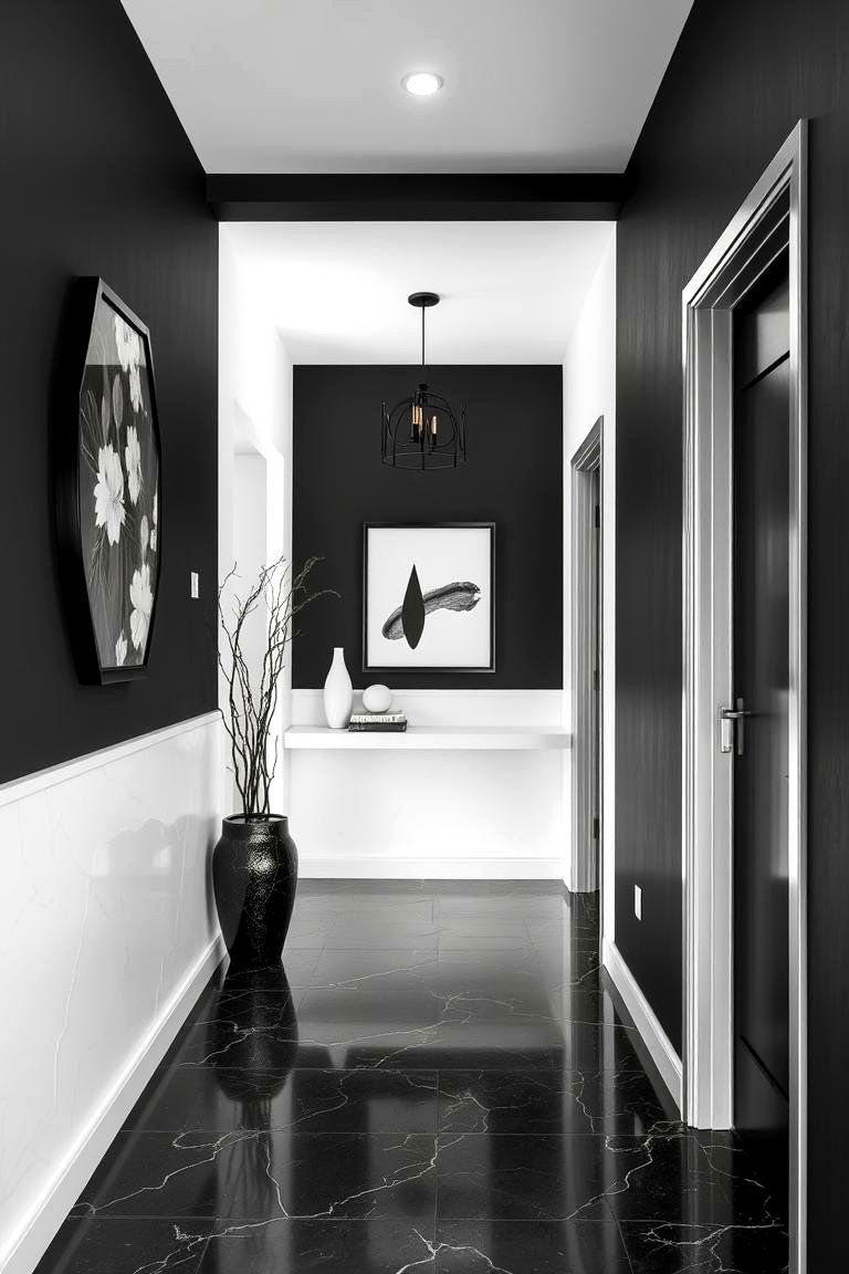 Sleek Black and White Walls - 24 Black and White Entryway Design Ideas