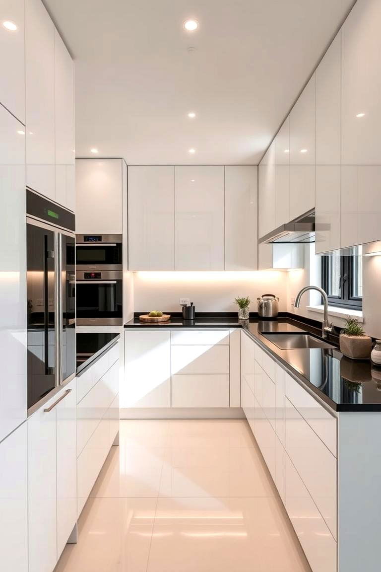 Sleek Cabinetry with Subtle Sophistication - 24 white kitchen with black countertops ideas