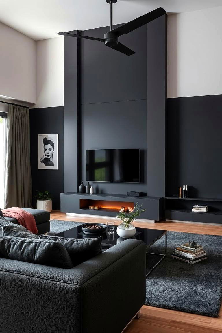 Sleek Charcoal Refinement - 24 Dark Living Room Ideas