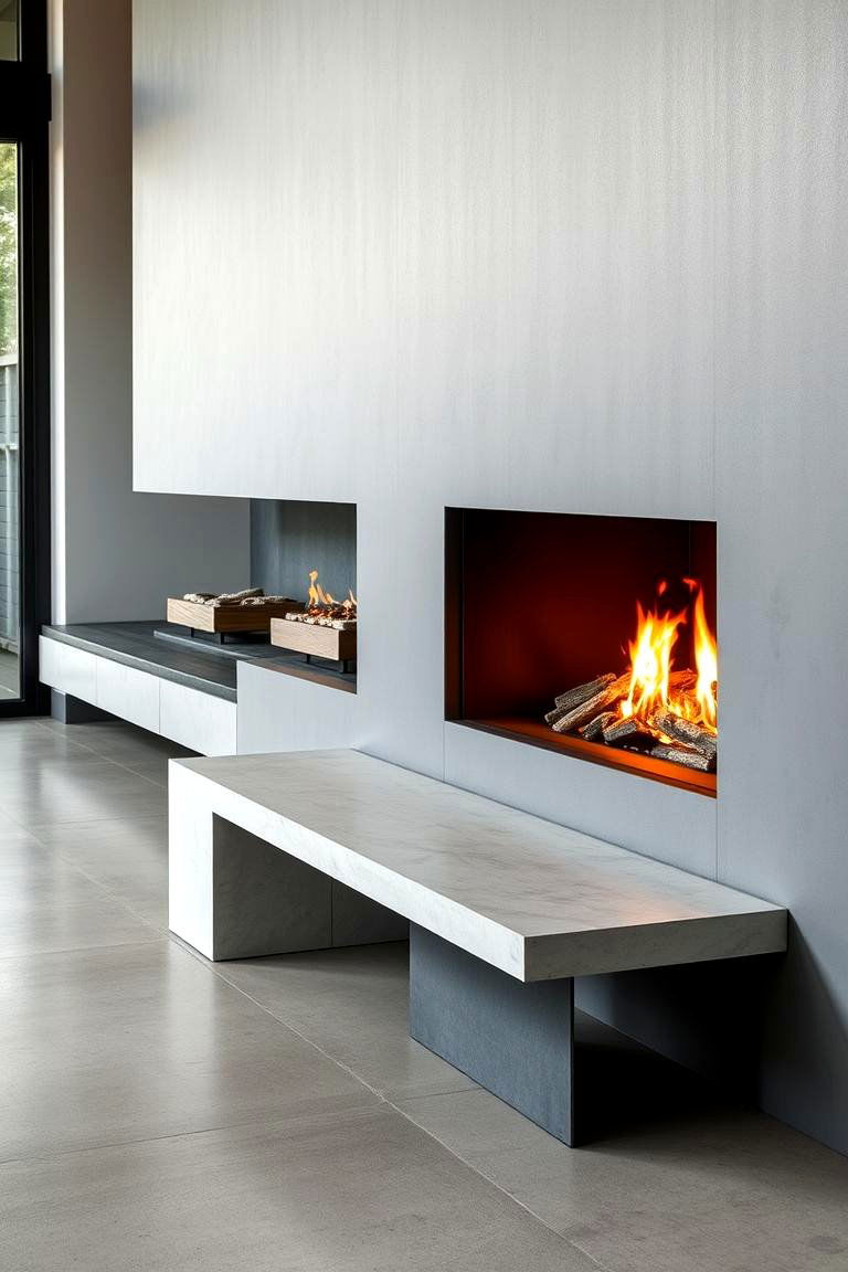 Sleek Concrete Bench - 24 Fireplace Seating Ideas