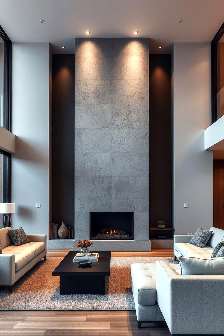 Sleek Concrete Wall - 24 Fireplace Accent Wall Ideas