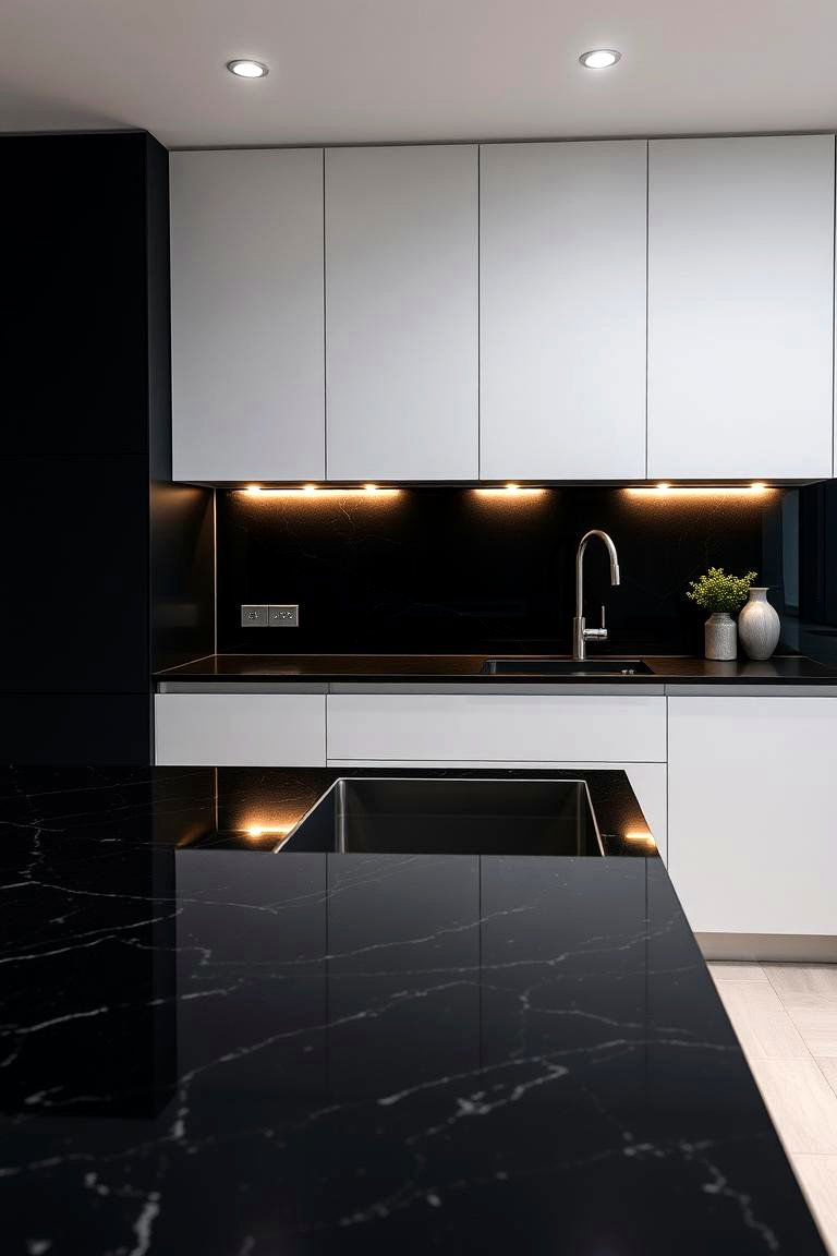 Sleek Contemporary Appeal - 24 Black Granite Countertops Kitchen Ideas