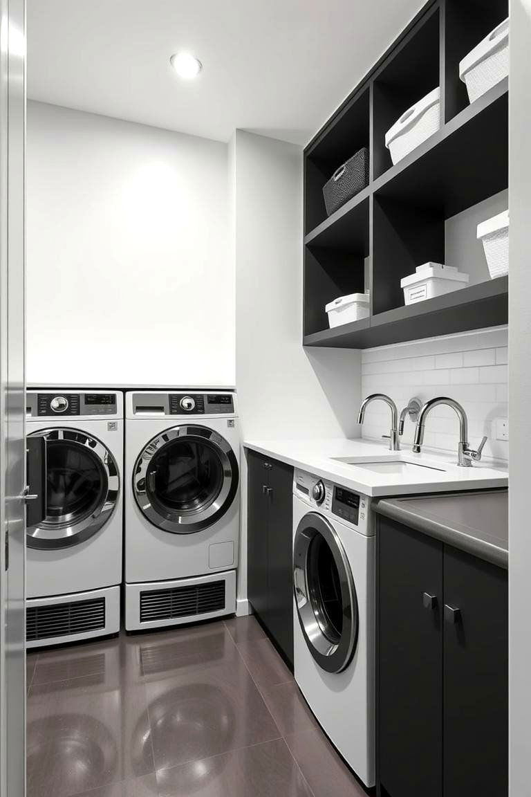 Sleek Contemporary Charm - 24 Black and White Laundry Room Ideas