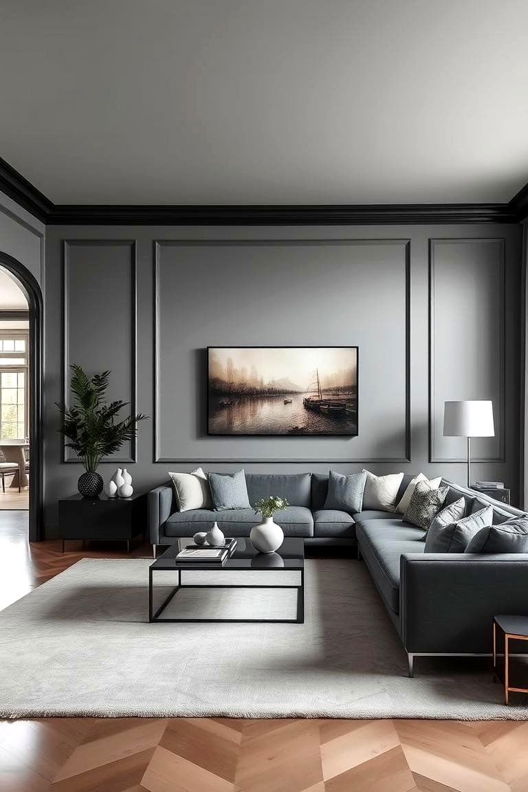 Sleek Contemporary Design - 24 living room grey walls black trim