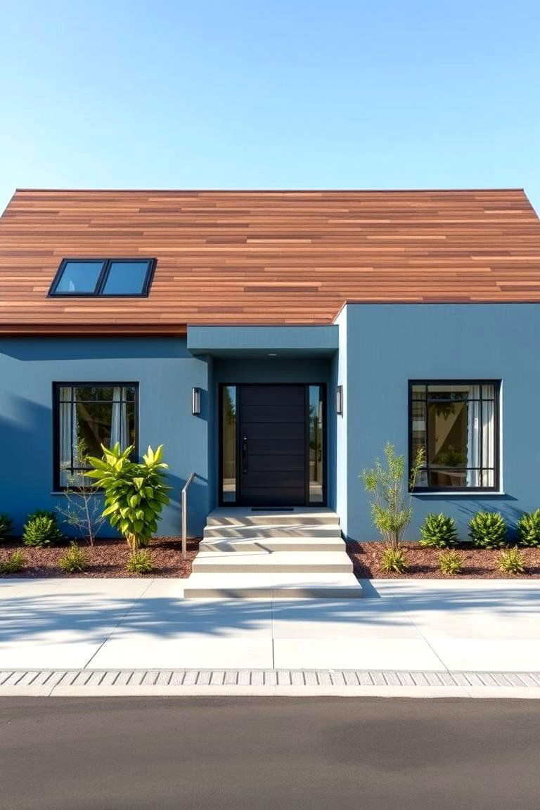 Sleek Contemporary Minimalism - 24 blue exterior home with a brown roof ideas