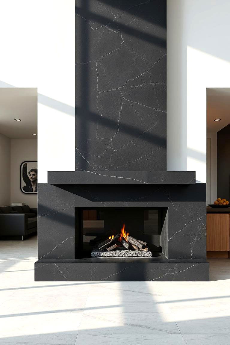 Sleek Contemporary Statement - 24 Black Stone Fireplace Ideas