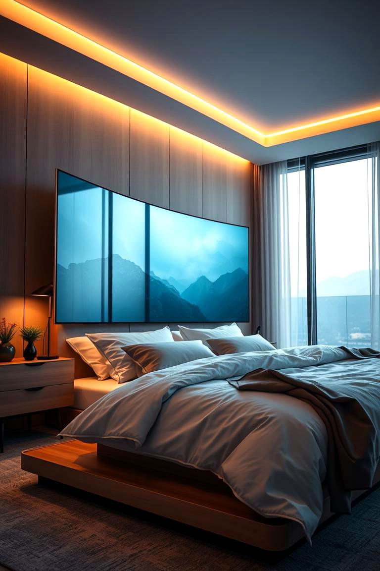 Sleek Curved Screen Concept - 24 Bedroom Tv Ideas