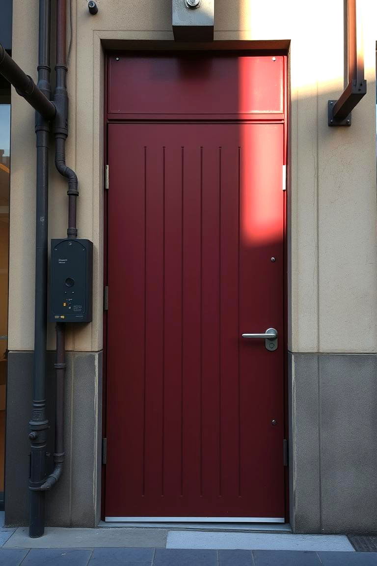 Sleek Dark Red Door with Industrial Elements - 24 Dark Red Front Door Ideas
