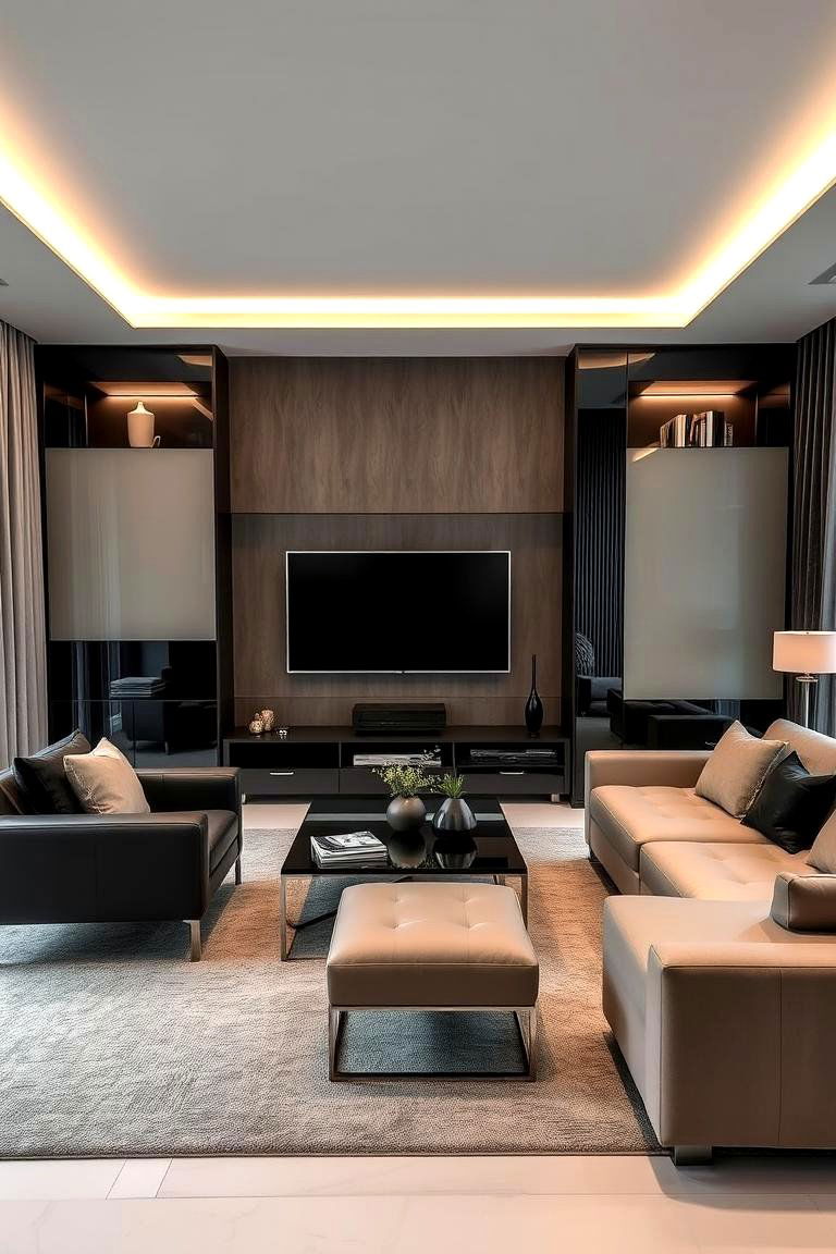 Sleek Entertainment Hub - 24 Black and Beige Living Room Ideas