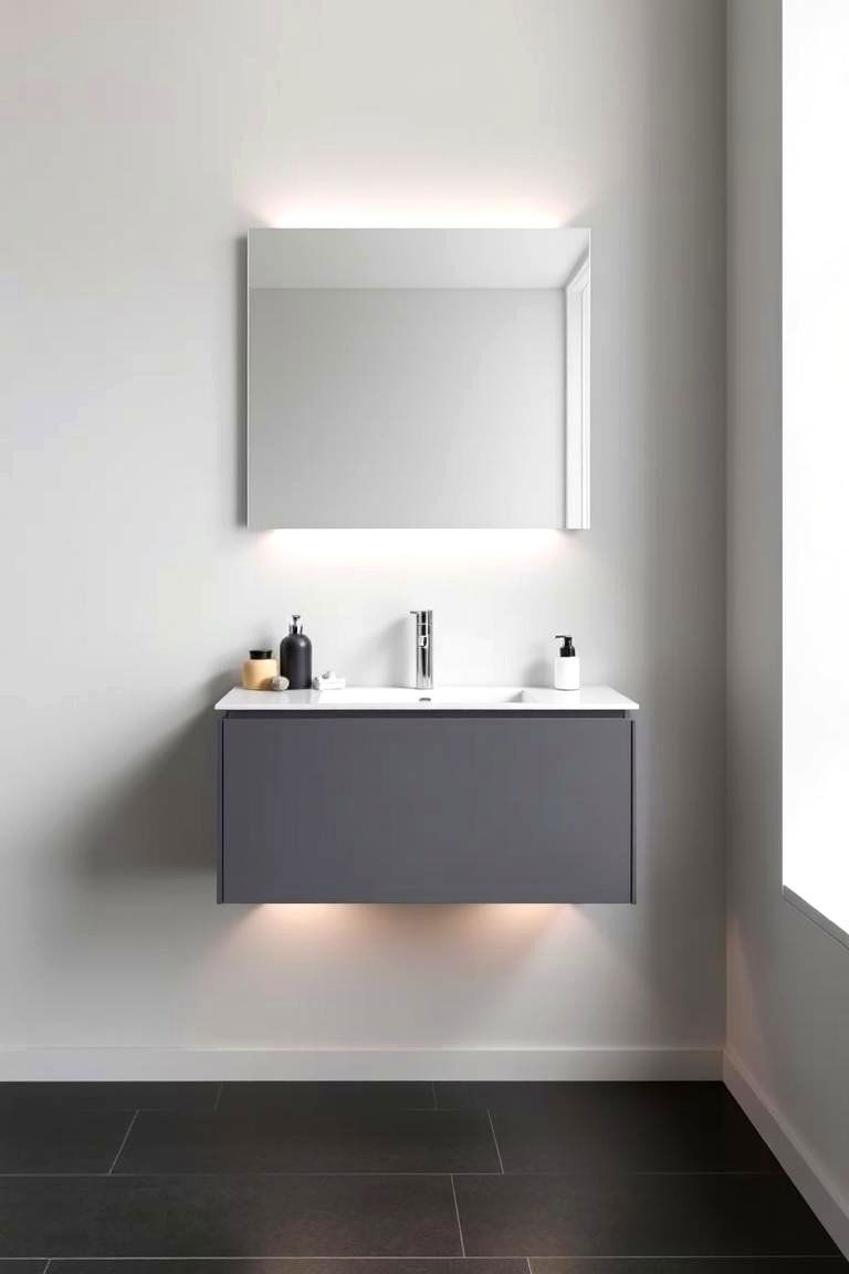 Sleek Floating Grey Vanity - 24 Grey Bathroom Vanity Design Ideas