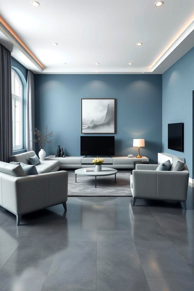Sleek Furniture Elegance - 24 grey floor living room with blue walls ideas