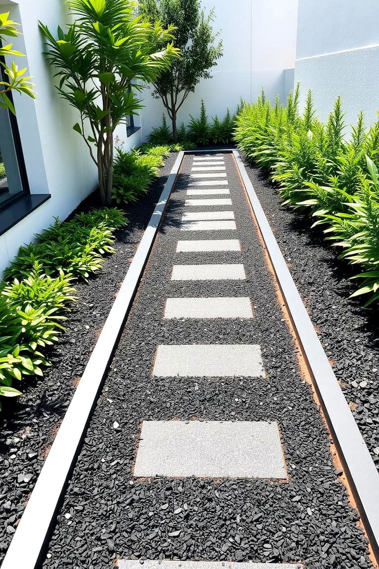 Sleek Garden Pathway - 24 Black Mulch Landscaping Ideas