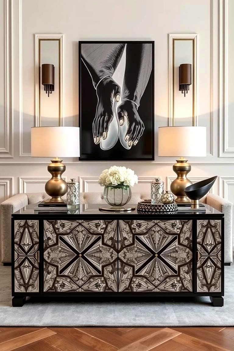 Sleek Geometric Patterns - 24 Sofa Table Decor Ideas