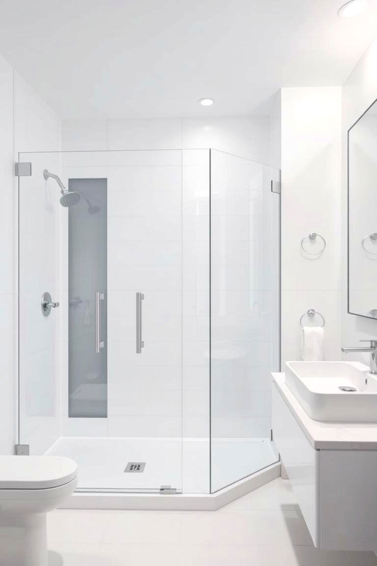 Sleek Glass Shower Doors - 24 Small White Bathroom Ideas