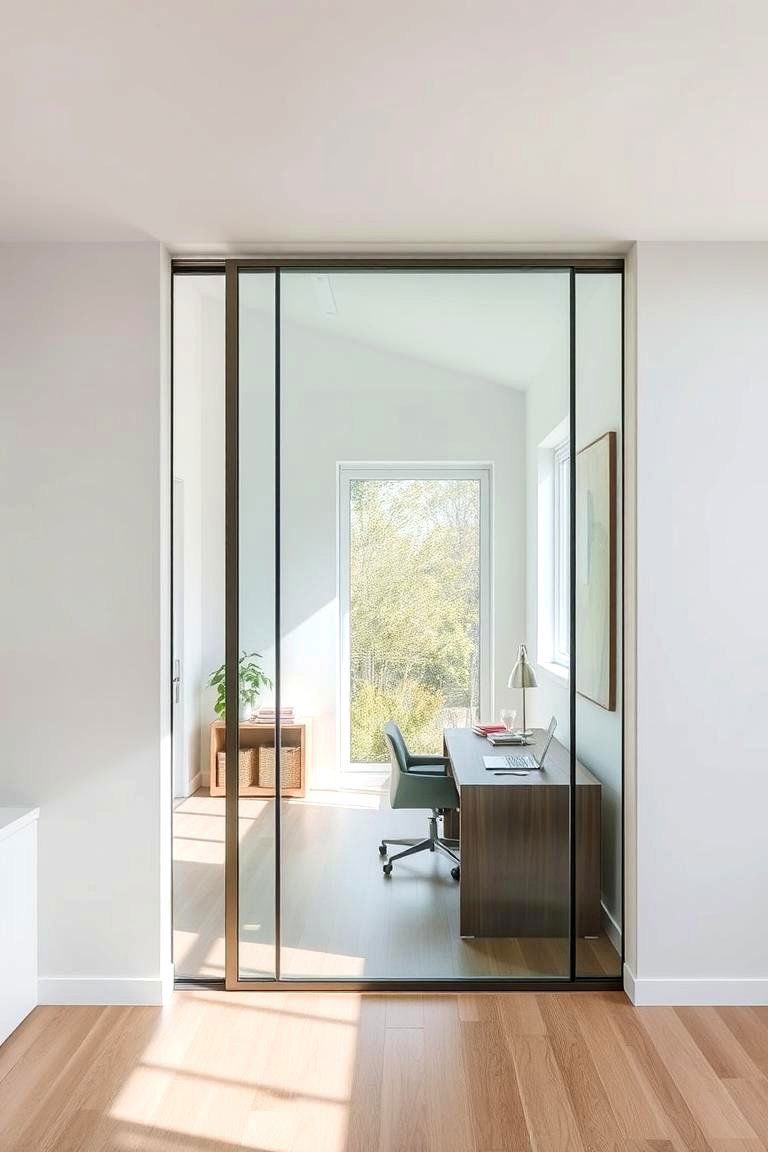 Sleek Glass Sliding Door - 24 Home Office Door Ideas