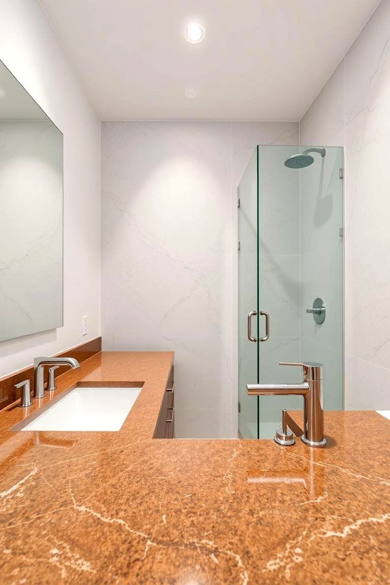 Sleek Granite with Metal Fixtures - 24 Brown Granite Bathroom Ideas