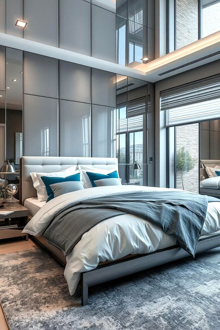 Sleek Grey Metallics - 24 Teal and Grey Bedroom Ideas
