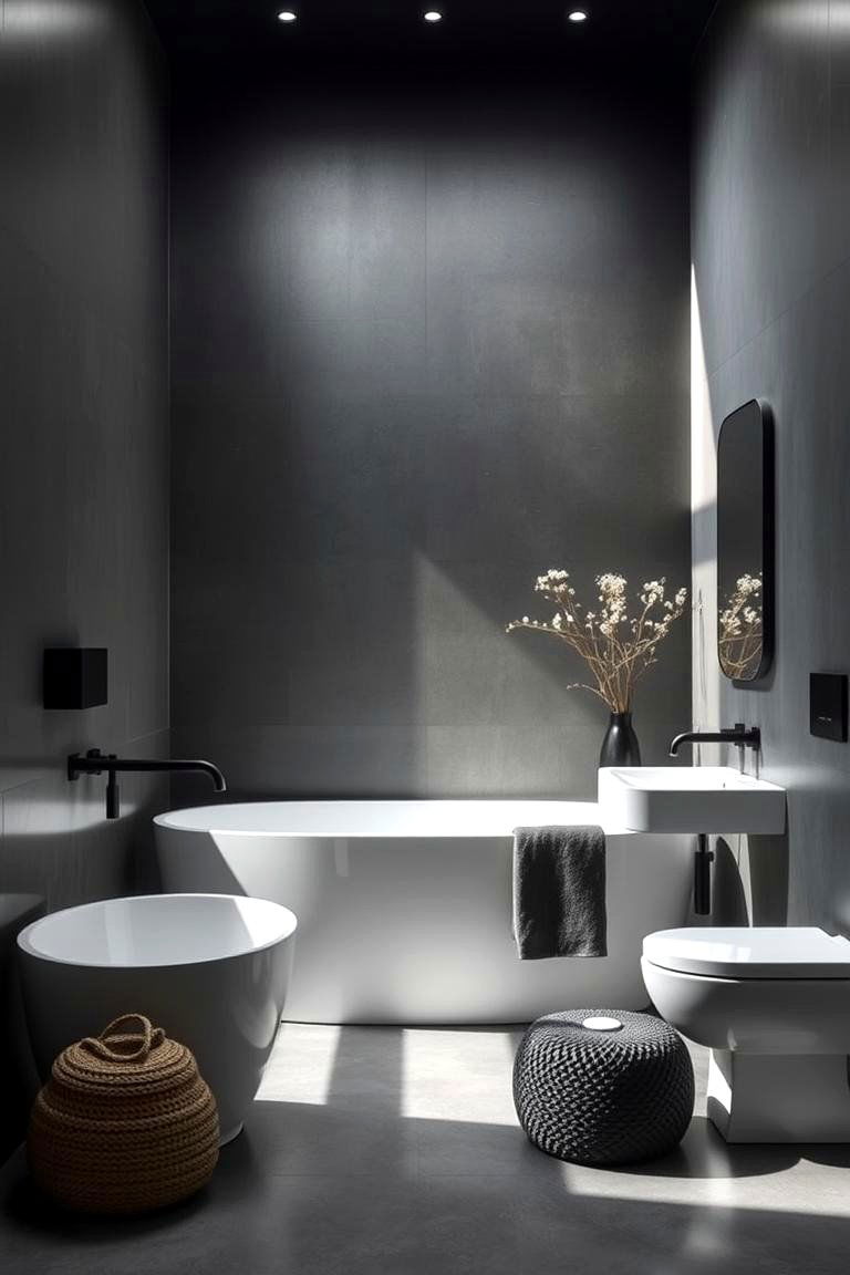 Sleek Grey Walls - 24 Black and Grey Bathroom Ideas