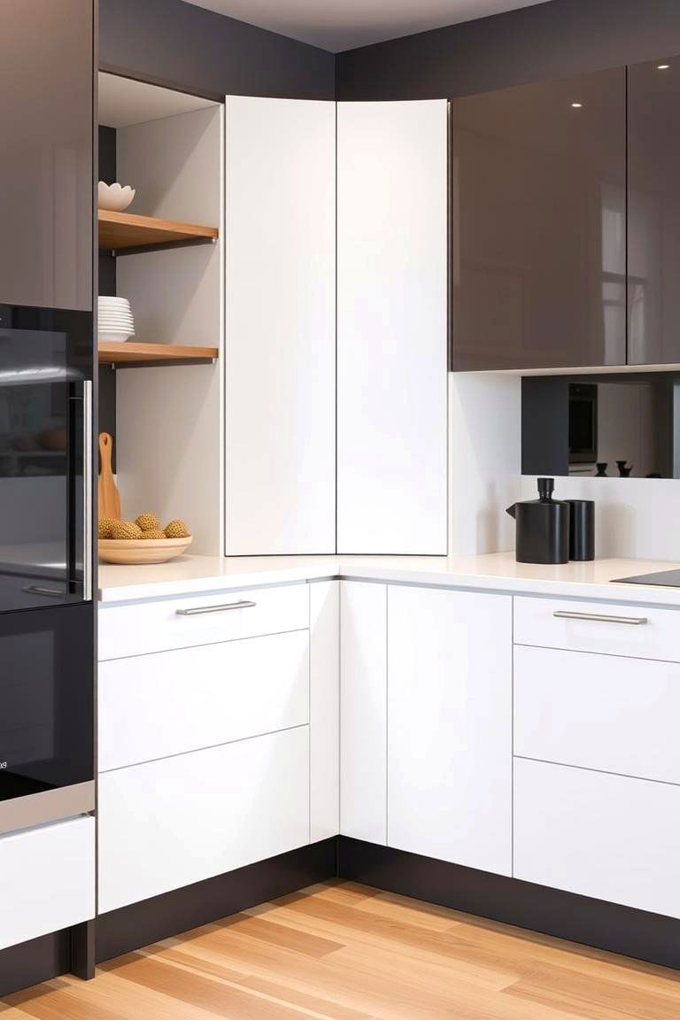 Sleek Handle less Modern Corner Cabinet - 24 Blind Corner Kitchen Cabinet Ideas