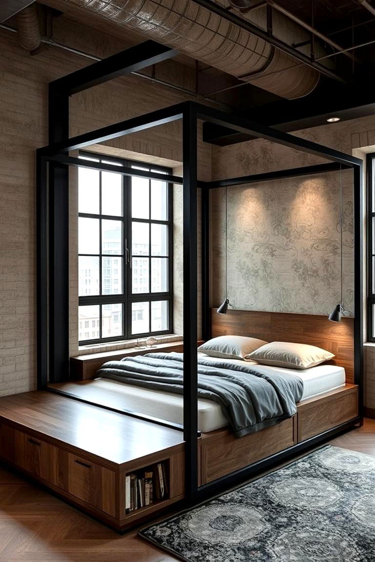 Sleek Industrial Corner Bed - 24 Corner Bed Ideas